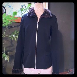 Black jacket w/leopard print cuffs and collar